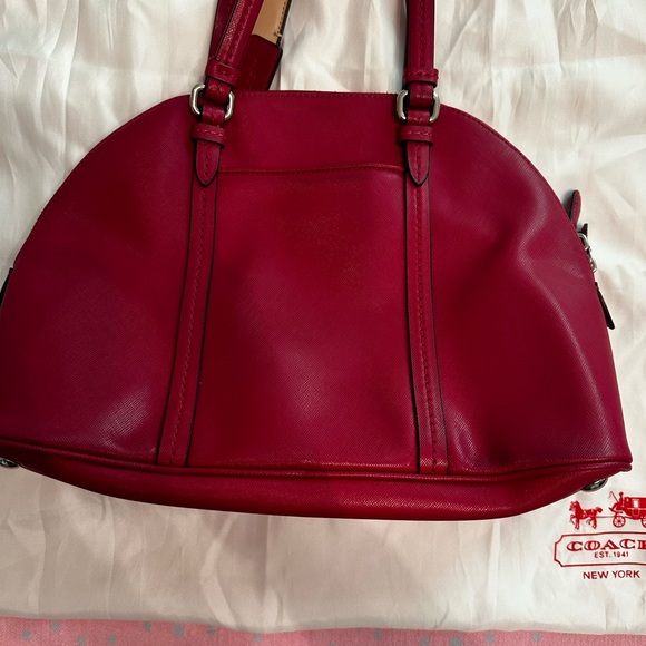 Coach Red Peyton Signature Cora Domed Satchel Handbag Purse - Picture 2 of 5